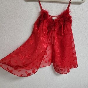 Y2K Babydoll Heart Top Fur Trim Sabrina Carpenter Valentines Slip Tank Size L